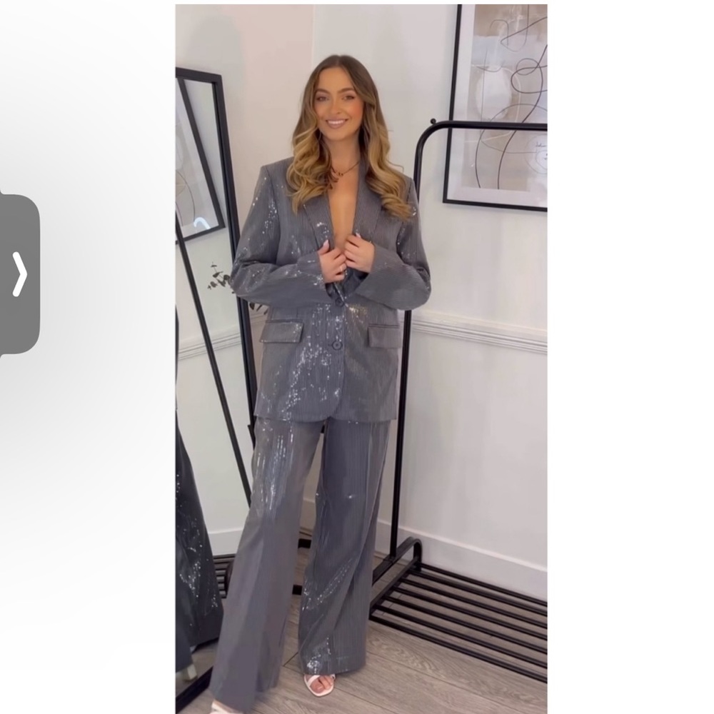 Zara 2 pieces matching Set Menswear Style Sequin Blazer & Pants